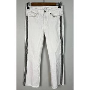 Velvet by Graham & Spencer "LARA" White Denim Black/Gray Stripes Crop Jeans 24